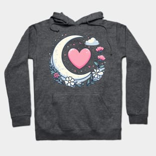 Moon, heart and flowers Hoodie